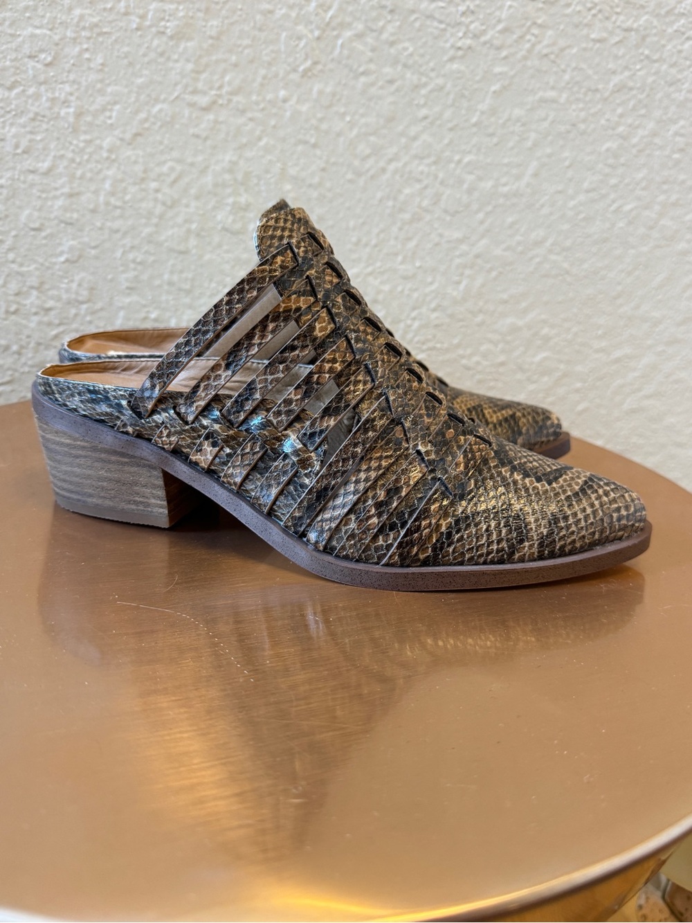 Report Woven Snake-Print Mules in Brown